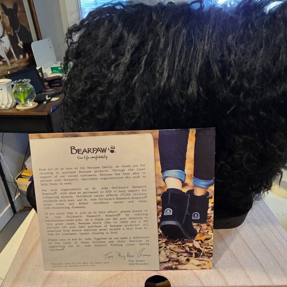 BEARPAW BOO Women's Ankle Furry Boots US 6 Black Suede Curly Lamb Sheepskin - Picture 12 of 16